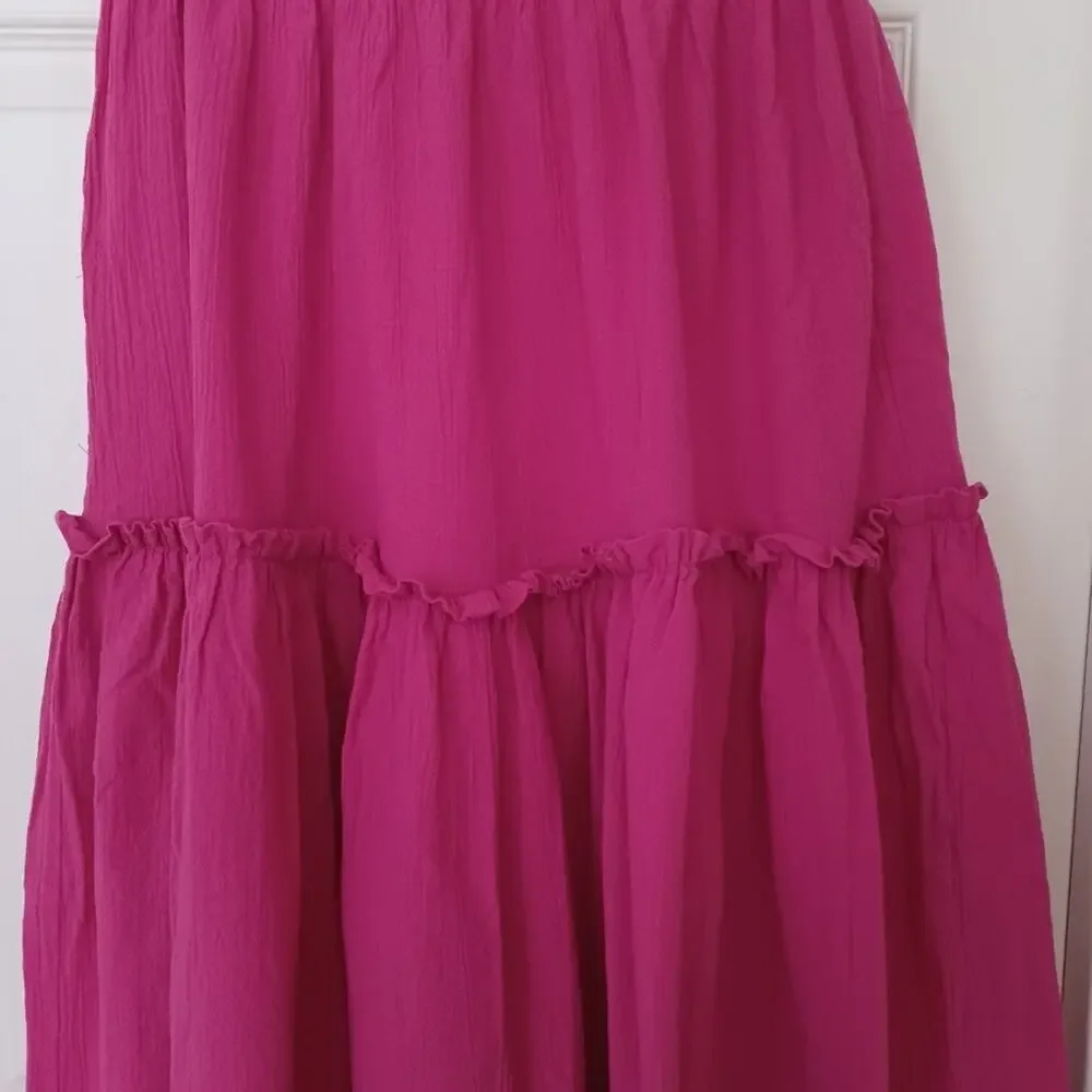 ELF Annabelle Linen Maxi Skirt Magenta Pink Elastic Waist M - Picture 5 of 10